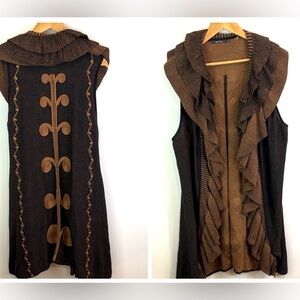 Nic + Zoe Brown Ruffled Women's open front Sweater Vest size XL